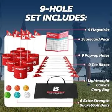 bucketgolf Game Pro The Original Ultimate Backyard Golf Game for Family, Adults and Kids - Portable 9 Hole Golf Course Play Outdoor, Lawn, Park, Beach, Yard