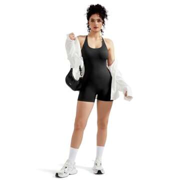 MOOSLOVER Women Strappy Backless Jumpsuits Tummy Control Bodycon Yoga Romper One Piece Workout Jumpsuit Shorts