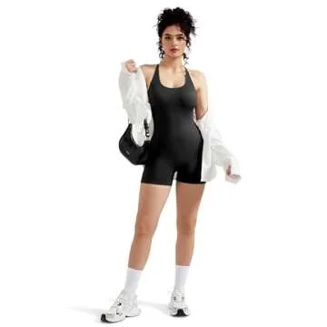 MOOSLOVER Women Strappy Backless Jumpsuits Tummy Control Bodycon Yoga Romper One Piece Workout Jumpsuit Shorts