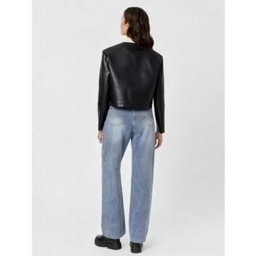 Stylish THLAI Womens PU Leather Color Blocked Jacket