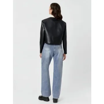 Stylish THLAI Womens PU Leather Color Blocked Jacket