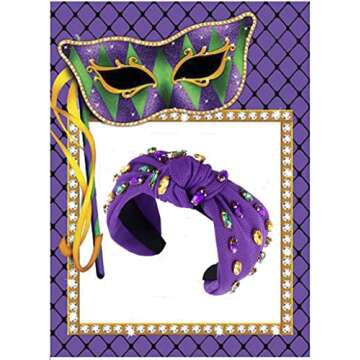 Mardi Gras Headband Rhinestone Cross Knotted Turban Hair Hoop Carnival Crystal Twist Velvet Wide Hairband Party Hair Accessory