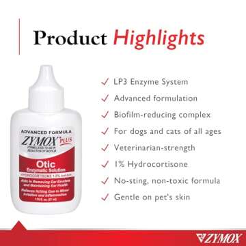 Zymox Advanced Formula Otic Plus Enzymatic Ear Solution for Dogs and Cats with 1% Hydrocortisone, 1.25oz