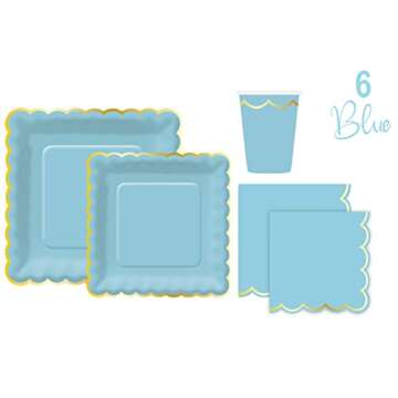 Chic Scalloped Pastel Party Set for 24 Guests - Complete Disposable Tableware