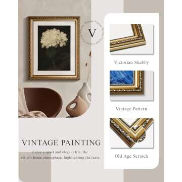 VIYYIEA Gold Framed Wall Art Canvas Print Home Decor Vintage Flower Aesthetic Room Decor White Hydra...