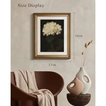 VIYYIEA Gold Framed Wall Art Canvas Print Home Decor Vintage Flower Aesthetic Room Decor White Hydrangea Oil Painting Picture Easter Gifts Bedroom Bathroom Floral Wall Decor Kitchen Office 13x16in
