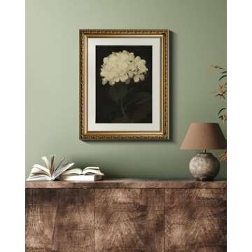 VIYYIEA Gold Framed Wall Art Canvas Print Home Decor Vintage Flower Aesthetic Room Decor White Hydrangea Oil Painting Picture Easter Gifts Bedroom Bathroom Floral Wall Decor Kitchen Office 13x16in
