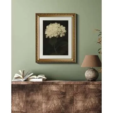 VIYYIEA Gold Framed Wall Art Canvas Print Home Decor Vintage Flower Aesthetic Room Decor White Hydrangea Oil Painting Picture Easter Gifts Bedroom Bathroom Floral Wall Decor Kitchen Office 13x16in