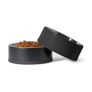 Wild One Black Stainless Steel Dog Bowl Set - 4 Cup Capacity with Non-Slip Base, 2 Count