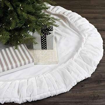 Vickerman 60" Plush White Velvet Christmas Tree Skirt - Self Cord Detail - Fully Lined - Tie Closure - Festive White Colored Tree Skirt - Festive Velvet Christmas Decor