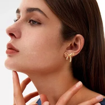 Stylish COORWEEL Gold Bow Stud Earrings for Women