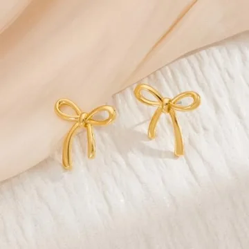 Stylish COORWEEL Gold Bow Stud Earrings for Women