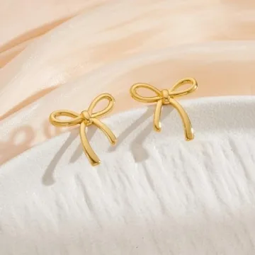 Stylish COORWEEL Gold Bow Stud Earrings for Women