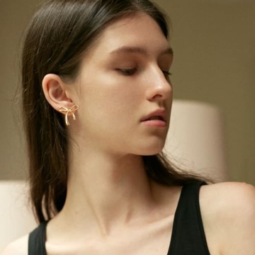 Stylish COORWEEL Gold Bow Stud Earrings for Women