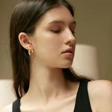 Stylish COORWEEL Gold Bow Stud Earrings for Women