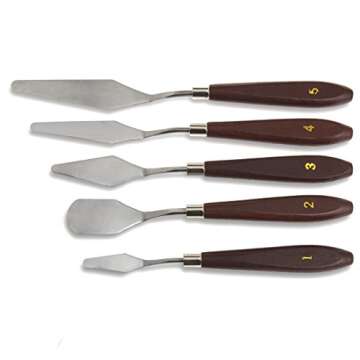 StarVast Painting Knife, 5 PCS Palette Knives Set Paint Scraper for Watercolor Oil Acrylic / Crafts / Rock & Face Painting, Basic Painting Tools Kit with Stainless Steel Blade and Wooden Handles