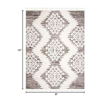 SAFAVIEH Moroccan Tassel Shag Collection Area Rug - 8' x 10', Ivory & Brown, Boho Design, Non-Sheddi...