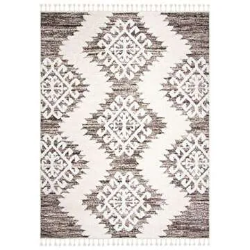 SAFAVIEH Moroccan Tassel Shag Collection Area Rug - 8' x 10', Ivory & Brown, Boho Design, Non-Shedding & Easy Care, 2-inch Thick Ideal for High Traffic Areas in Living Room, Bedroom (MTS652A)
