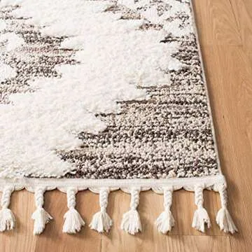 SAFAVIEH Moroccan Tassel Shag Collection Area Rug - 8' x 10', Ivory & Brown, Boho Design, Non-Shedding & Easy Care, 2-inch Thick Ideal for High Traffic Areas in Living Room, Bedroom (MTS652A)