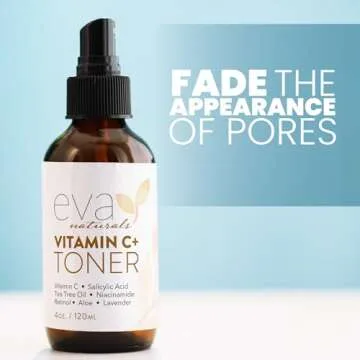 Eva Naturals Vitamin C Facial Toner - Hydrating, Pore Minimizer Face Toner for Men and Women with Witch Hazel & Rose Water, Nourishes Skin Through Hydration - 4 Oz
