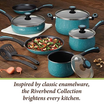 Paula Deen Riverbend Nonstick Cookware Set 12 Piece Gulf Blue