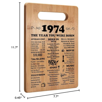 50th Birthday Gifts for Women Men, 1974 Birthday Gifts for Her Him, 50 Years Old Gifts, 50th Birthday Gift Ideas, 50th Birthday Decorations for Women Men, Back in 1974 Cutting Board Gifts