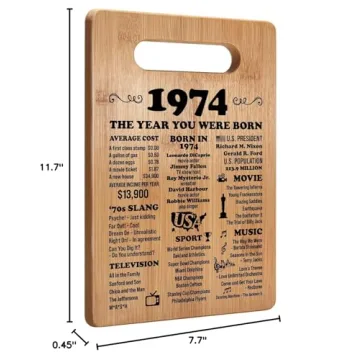 50th Birthday Gifts for Women Men, 1974 Birthday Gifts for Her Him, 50 Years Old Gifts, 50th Birthday Gift Ideas, 50th Birthday Decorations for Women Men, Back in 1974 Cutting Board Gifts
