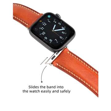 Gomvadr Leather Watch Bands for Apple Watch 38mm40mm41mm 42mm44mm45mm Band, Vintage Style Replacement Band Strap for Iwatch Series SE 7 6 5 4 3 2 1 Women and Men (41mm40mm38mm, Red BrownSliver