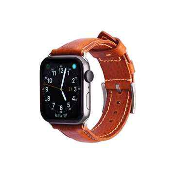Gomvadr Leather Watch Bands for Apple Watch 38mm40mm41mm 42mm44mm45mm Band, Vintage Style Replacement Band Strap for Iwatch Series SE 7 6 5 4 3 2 1 Women and Men (41mm40mm38mm, Red BrownSliver