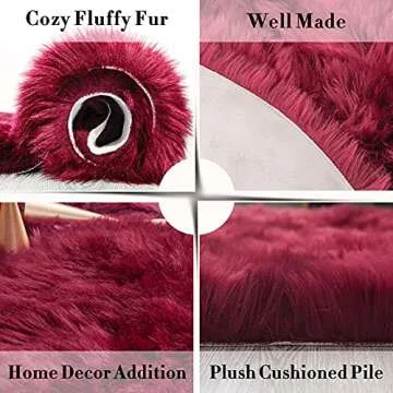 Carvapet Faux Sheepskin Rug - Fluffy Burgundy Area Rug