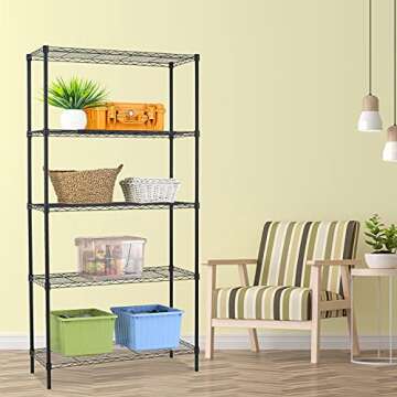 HCY 5-Tier Storage Shelf Heavy Duty Shelving Unit NSF Height Adjustable Metal Storage Rack for Laund...