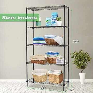 HCY 5-Tier Storage Shelf Heavy Duty Shelving Unit NSF Height Adjustable Metal Storage Rack for Laundry Bathroom Kitchen Garage Pantry Organization - 14inx36inx72in (Black)