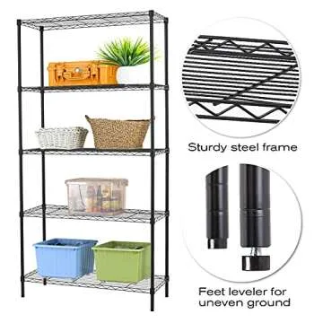 HCY 5-Tier Storage Shelf Heavy Duty Shelving Unit NSF Height Adjustable Metal Storage Rack for Laundry Bathroom Kitchen Garage Pantry Organization - 14inx36inx72in (Black)