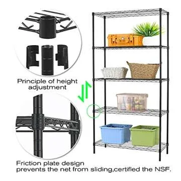 HCY 5-Tier Storage Shelf Heavy Duty Shelving Unit NSF Height Adjustable Metal Storage Rack for Laundry Bathroom Kitchen Garage Pantry Organization - 14inx36inx72in (Black)