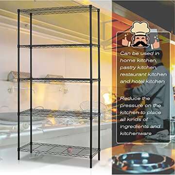 HCY 5-Tier Storage Shelf Heavy Duty Shelving Unit NSF Height Adjustable Metal Storage Rack for Laundry Bathroom Kitchen Garage Pantry Organization - 14inx36inx72in (Black)