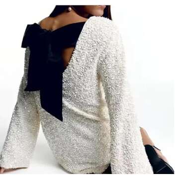 NUFIWI Christmas Shining Sequin Bowknot Mini Dress