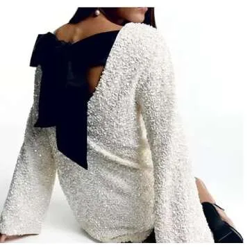 NUFIWI Christmas Shining Sequin Bowknot Mini Dress