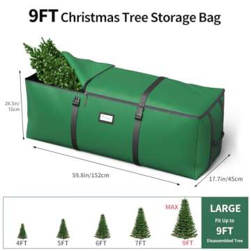 BROSYDA Christmas Tree Storage Bag, Fits Up to 9 Ft Artificial Christmas Tree with Buckle Straps & Dual Zippers & Handles, 600D PVC Durable Waterproof Material Protects from Dust (Green)