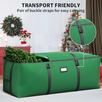 BROSYDA Christmas Tree Storage Bag, Fits Up to 9 Ft Artificial Christmas Tree with Buckle Straps & Dual Zippers & Handles, 600D PVC Durable Waterproof Material Protects from Dust (Green)