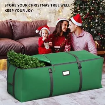 BROSYDA Christmas Tree Storage Bag, Fits Up to 9 Ft Artificial Christmas Tree with Buckle Straps & Dual Zippers & Handles, 600D PVC Durable Waterproof Material Protects from Dust (Green)
