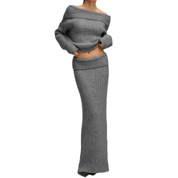 Unybwonn Women's Stylish 2-Piece Sweater Skirt Set