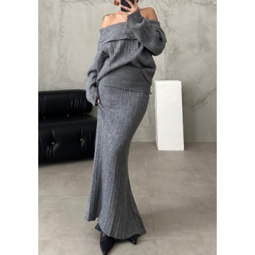 Unybwonn Women's Stylish 2-Piece Sweater Skirt Set