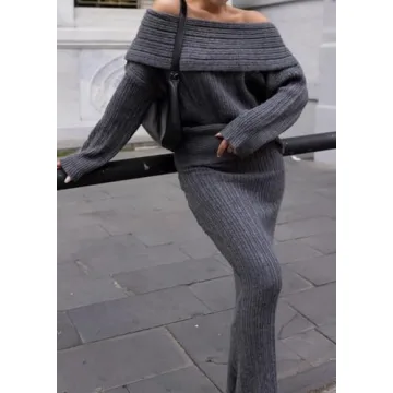 Unybwonn Women's Stylish 2-Piece Sweater Skirt Set