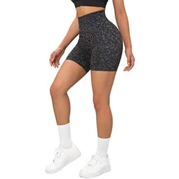 OMKAGI Women Scrunch Butt Lifting Workout Shorts Compression High Waisted Yoga Biker Shorts(S,945-Navy Blue Leopard Print)