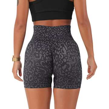 OMKAGI Women Scrunch Butt Lifting Workout Shorts Compression High Waisted Yoga Biker Shorts(S,945-Navy Blue Leopard Print)