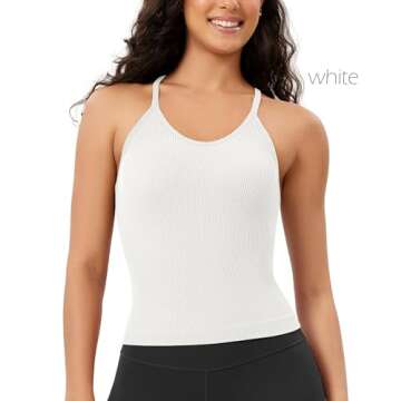 ODODOS Women's 3-Pack Seamless Cami Tops Ribbed Camisole Tank Top, White Gray Black, Medium/Large