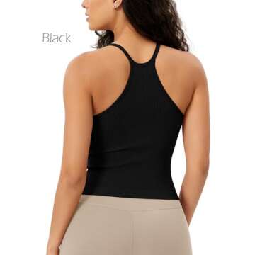 ODODOS Women's 3-Pack Seamless Cami Tops Ribbed Camisole Tank Top, White Gray Black, Medium/Large