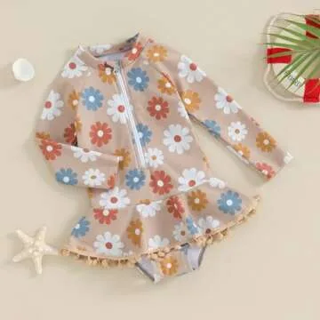 Yccutest Toddler Floral Swimsuit Long Sleeve Zipper
