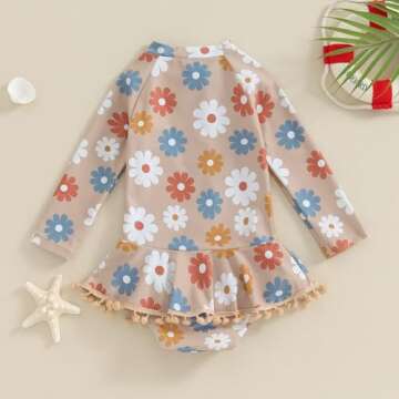 Yccutest Toddler Floral Swimsuit Long Sleeve Zipper