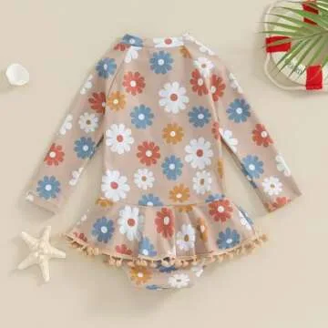 Yccutest Toddler Floral Swimsuit Long Sleeve Zipper
